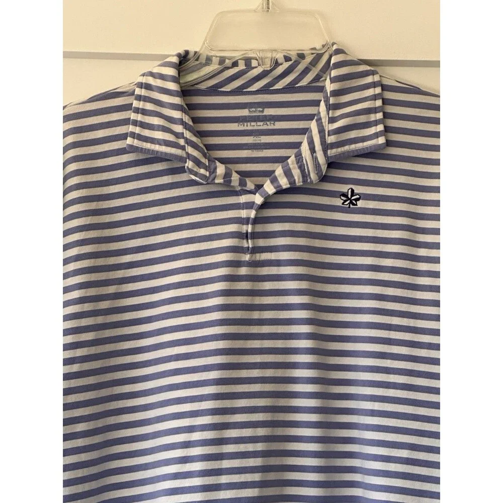 Peter Millar Youth XL Seaside Wash Blue and White Stripe Classic Polo Shirt 2016